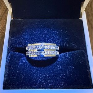 Elegant Silver tone Triple Row Crystal Band - size 8 NEW